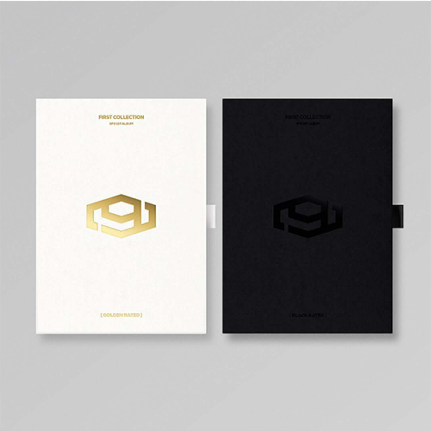 SF9 - 1st Album [FIRST COLLECTION] (GOLDEN + BLACK RATED VER.) - Album Kpop : couvertures blanc or et noir, format disque.