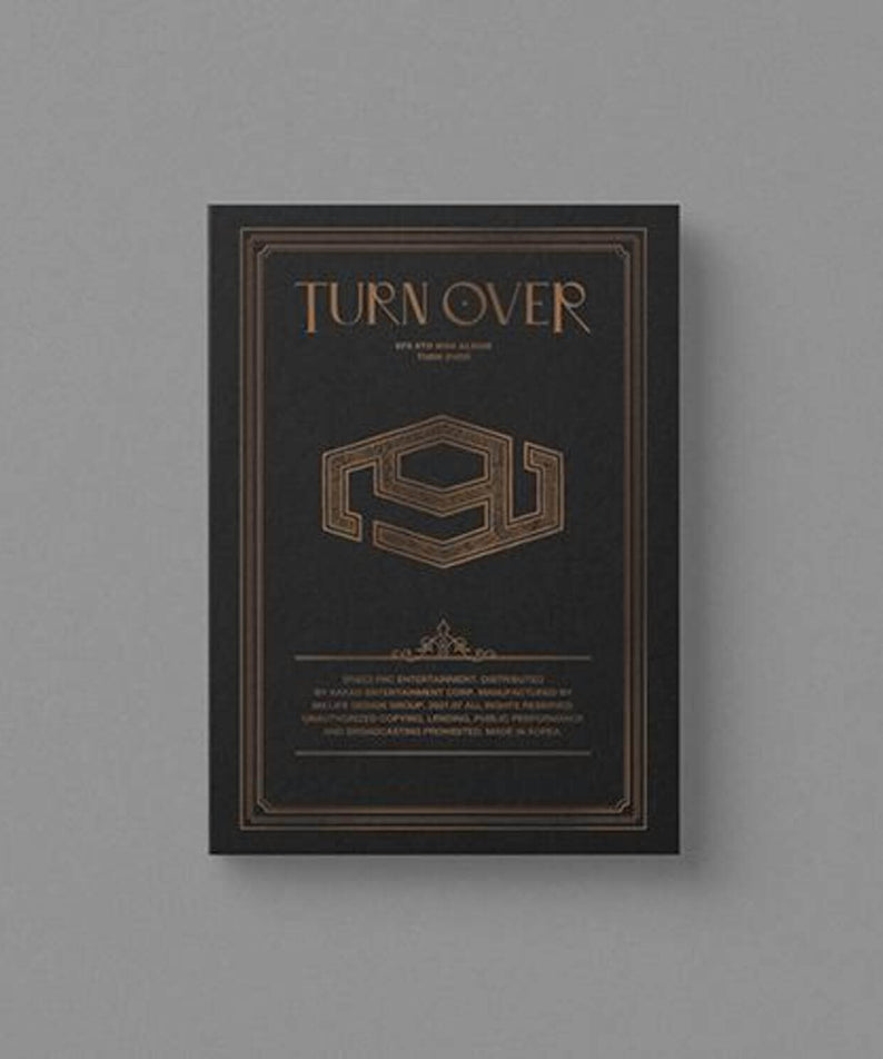 SF9 - 9th Album [TURN OVER] (SPECIAL Ver.) - Album Kpop, couverture noire dorée sur fond gris, boîte officielle SF9