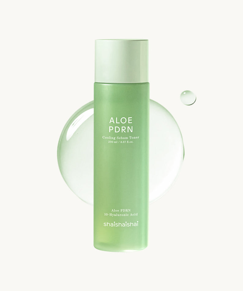 SHAISHAISHAI Aloe PDRN Toner 200ml de la marque sur fond clair, flacon vert avec aloe en visuel