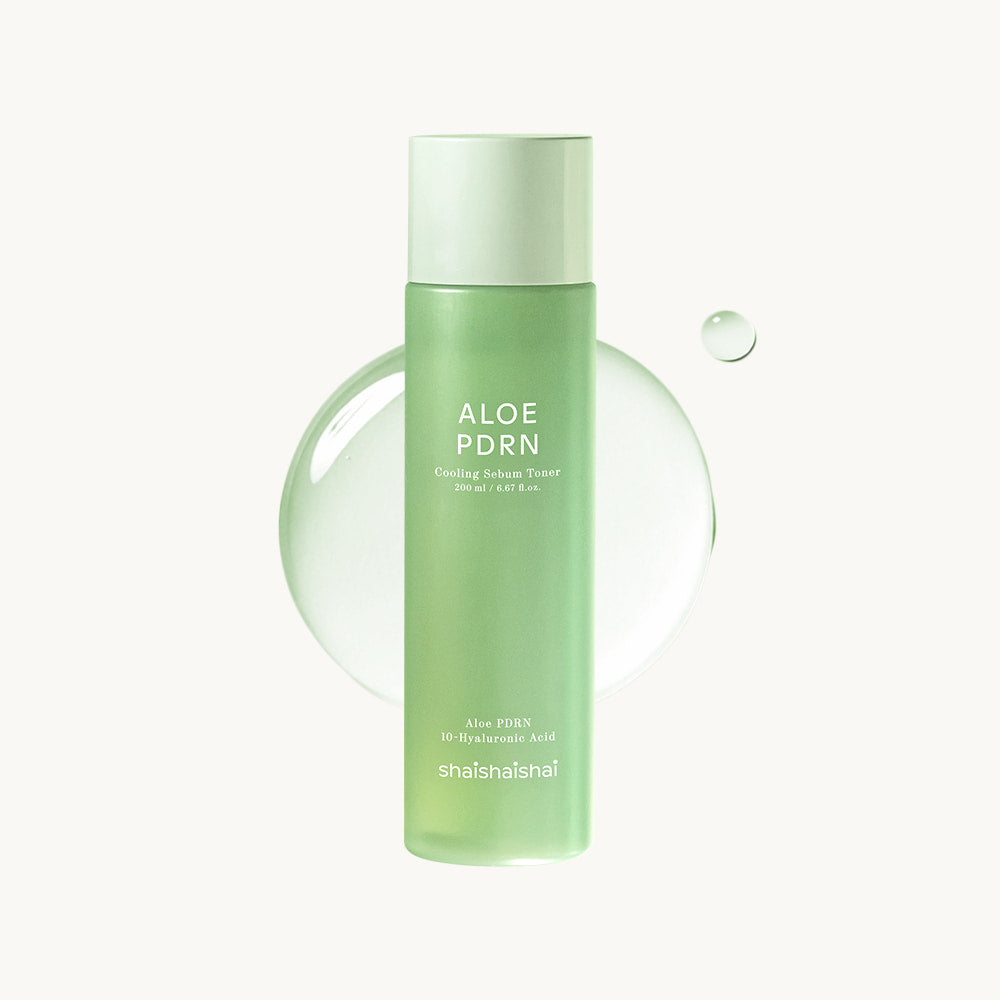 SHAISHAISHAI Aloe PDRN Toner 200ml de la marque sur fond clair, flacon vert avec aloe en visuel