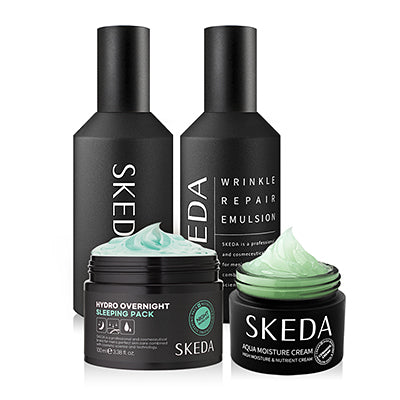 SKEDA Men's Whitening Wrinkle Improvement (skin+lotion+Moisurizing Cream+ Nourishing Sleeping Pack Basic 4 Pieces, crème & pack, hommes