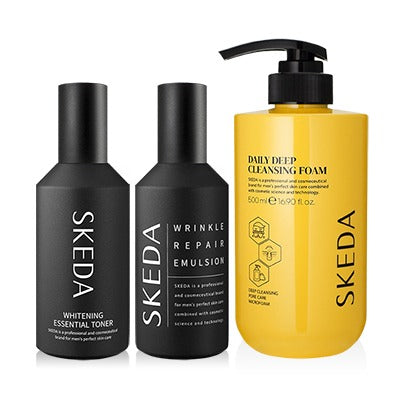 SKEDA Men's Whitteing Wrinkle Improvement (Skin+Lotion)+Moisturizing Cream Basic 3 Pices Set