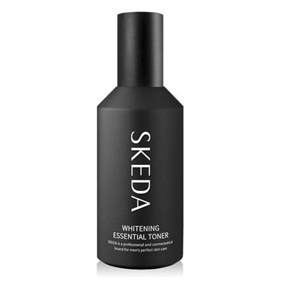 SKEDA Whitening Essential Toner 135ml, flacon noir SKEDA sur fond blanc, produit de soin visage pour éclaircir la peau.
