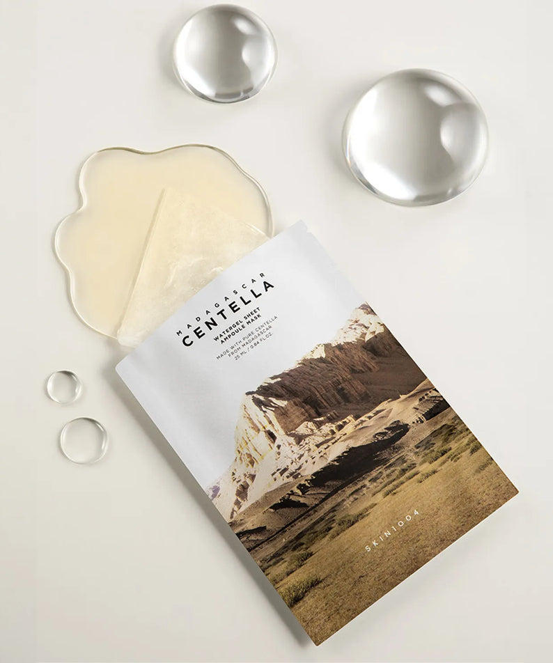 Masque feuille ampoule SKIN1004 Madagascar Centella Water Gel 25ml, affiche une texture gel innovante et des ingrédients naturels