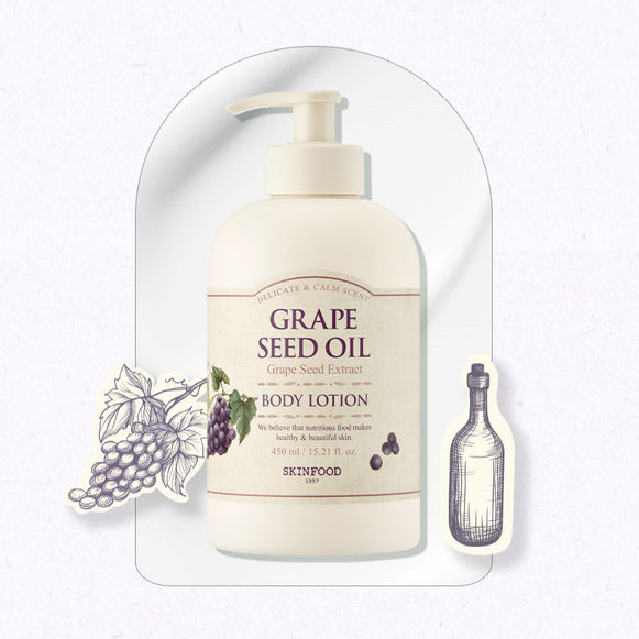 SKINFOOD Grape Seed Oil Body Lotion 450ml disponible sur Ma petite Coree, ton Eshop 100% K-beauty en direct de Seoul