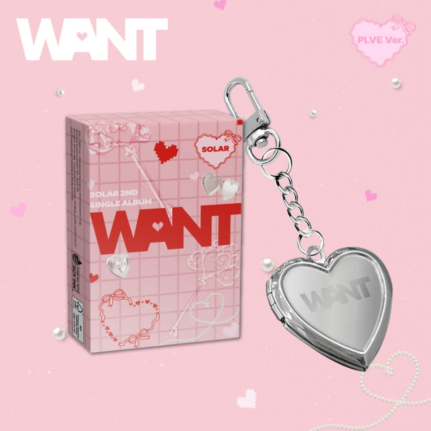 SOLAR (MAMAMOO) - 2nd Single Album [WANT] (PLVE Ver.) - Album Kpop : boîte rose WANT et porte-clés cœur.