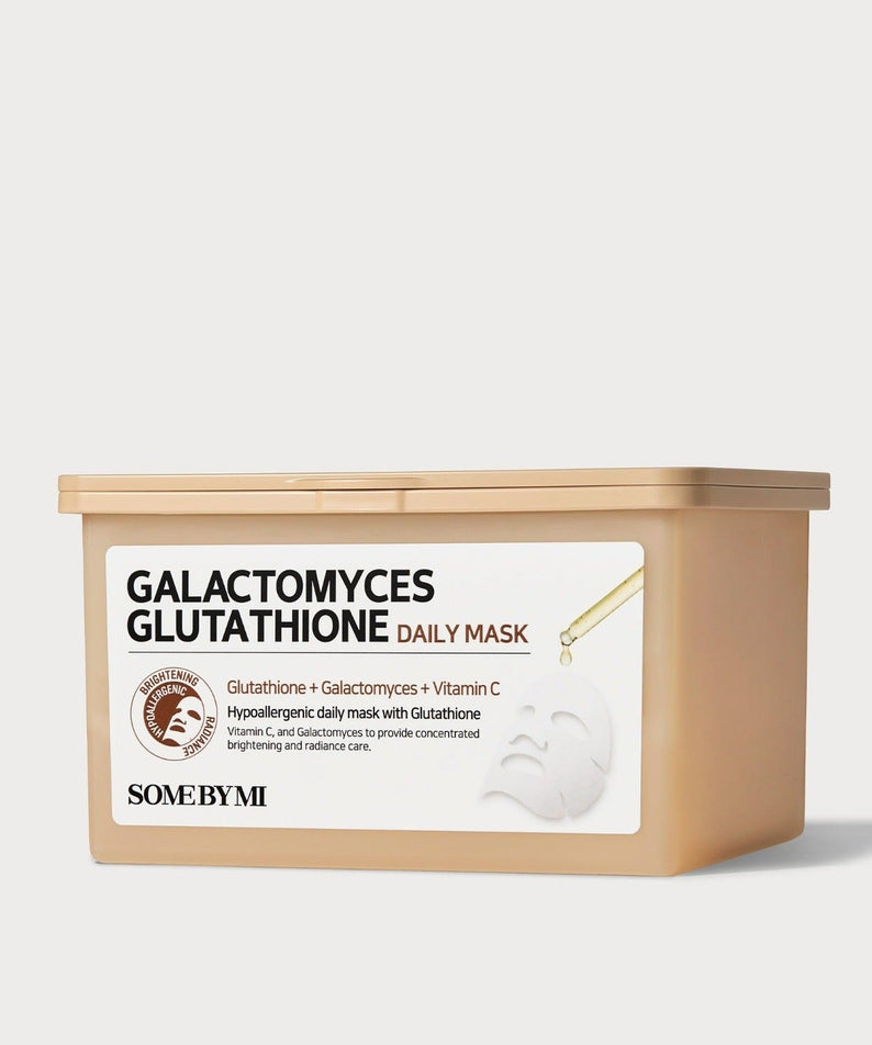 SOME BY MI Galactomyces Glutathione Daily Mask x30, masque en pot beige sur fond clair, branding produit visible.