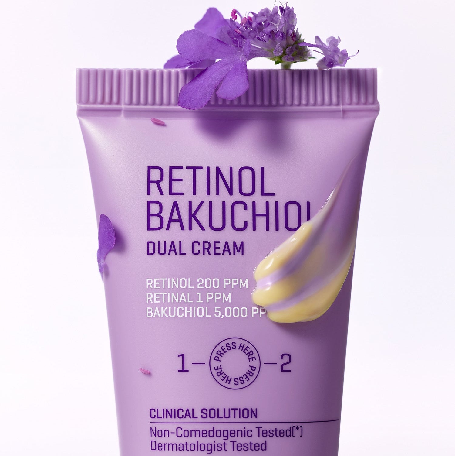 SOME BY MI Retinol Bakuchiol Dual Cream 50ml de la marque, tube violet avec fleurs violettes sur fond clair