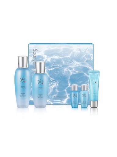SOORYEHAN Beautiful Moisture Spring Hyaluronic Acid 2-piece Spacial Set: flacons hydratants, fond bleu façon eau, marque Sooryehan