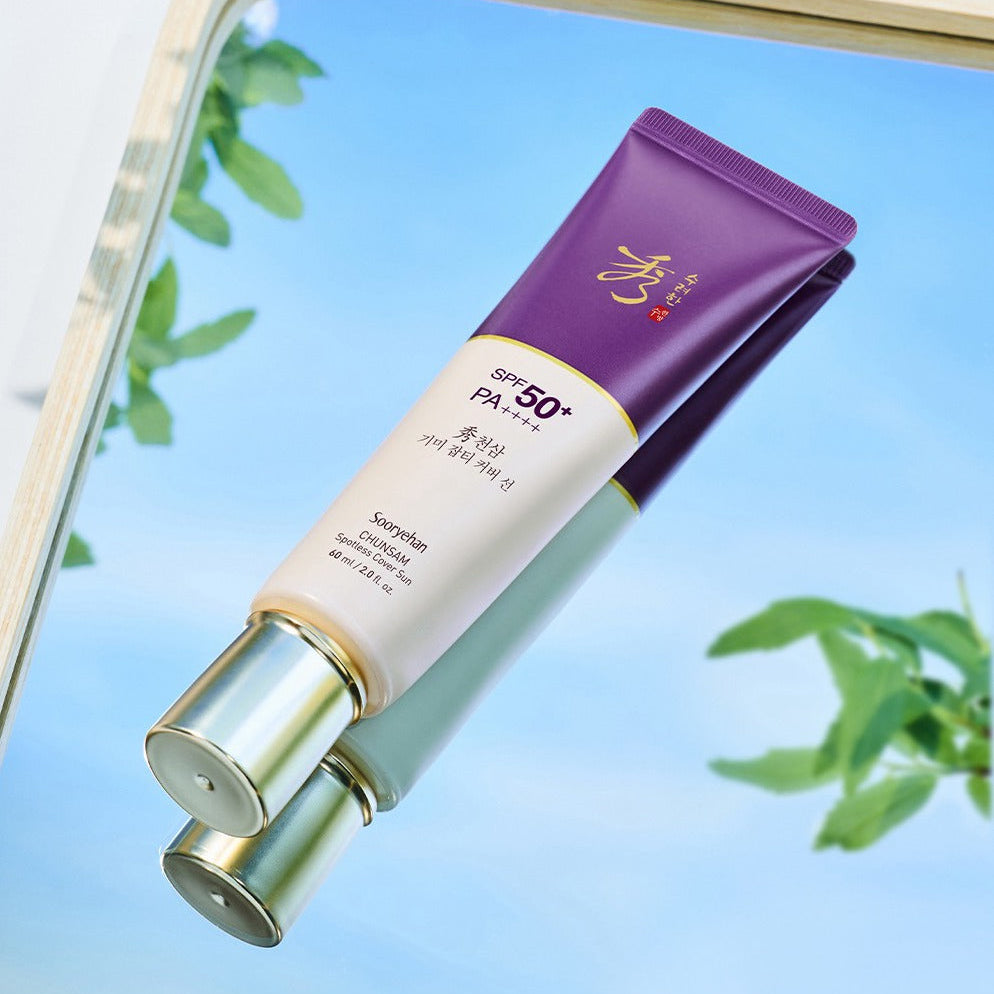 SOORYEHAN Hyobidam Fermented Sun Scream 60ml de marque SOORYEHAN, crème solaire SPF50+ en tube violet sur fond bleu