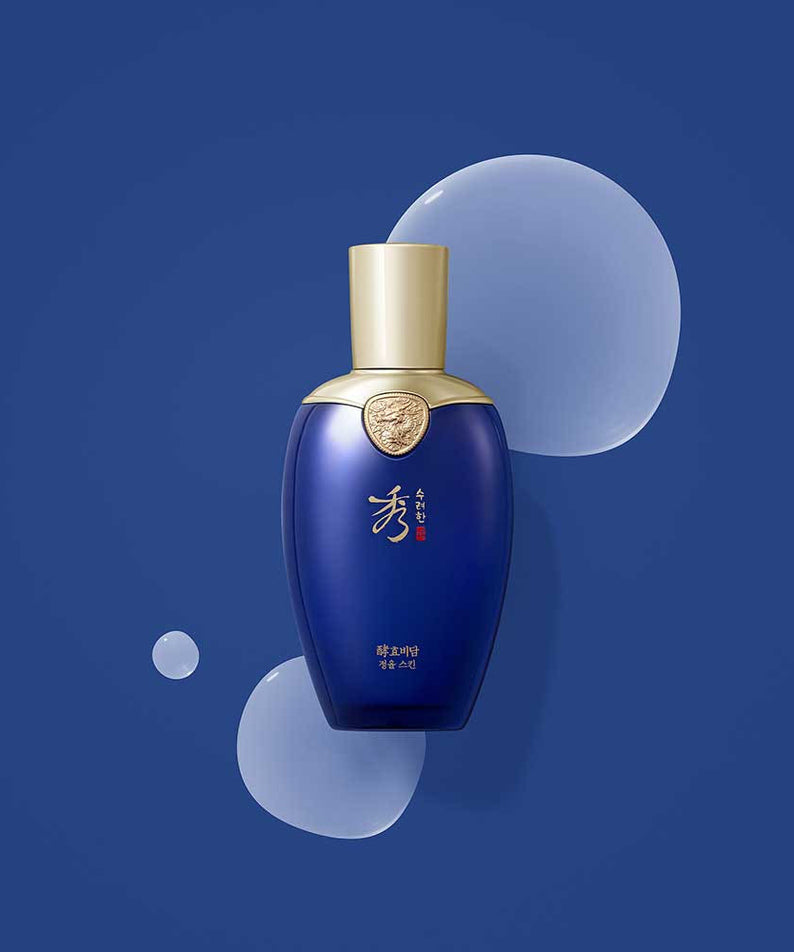 SOORYEHAN Hyobidam Jeongyul Skin 150ml, flacon bleu sur fond bleu, marque Sooryehan en visuel produit