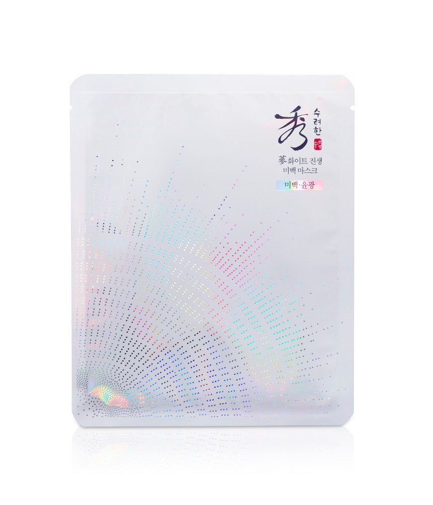 SOORYEHAN Whitinseng Whitening Mask 1 Sheet, masque visage en feuille de la marque, packaging blanc sur fond clair.