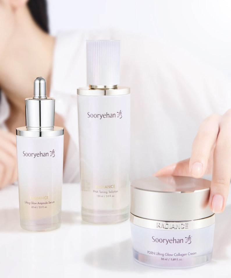Crème SOORYEHAN Radiance PDRN lasticity 50ml avec autres produits de soin. Luxueux soin de la peau réparateur.