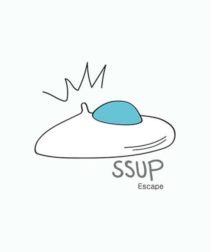 SSUP (SSUP) - [ESCAPE] - Album Kpop : visuel logo SSUP et “Escape”, style minimaliste, pochette bleu clair.