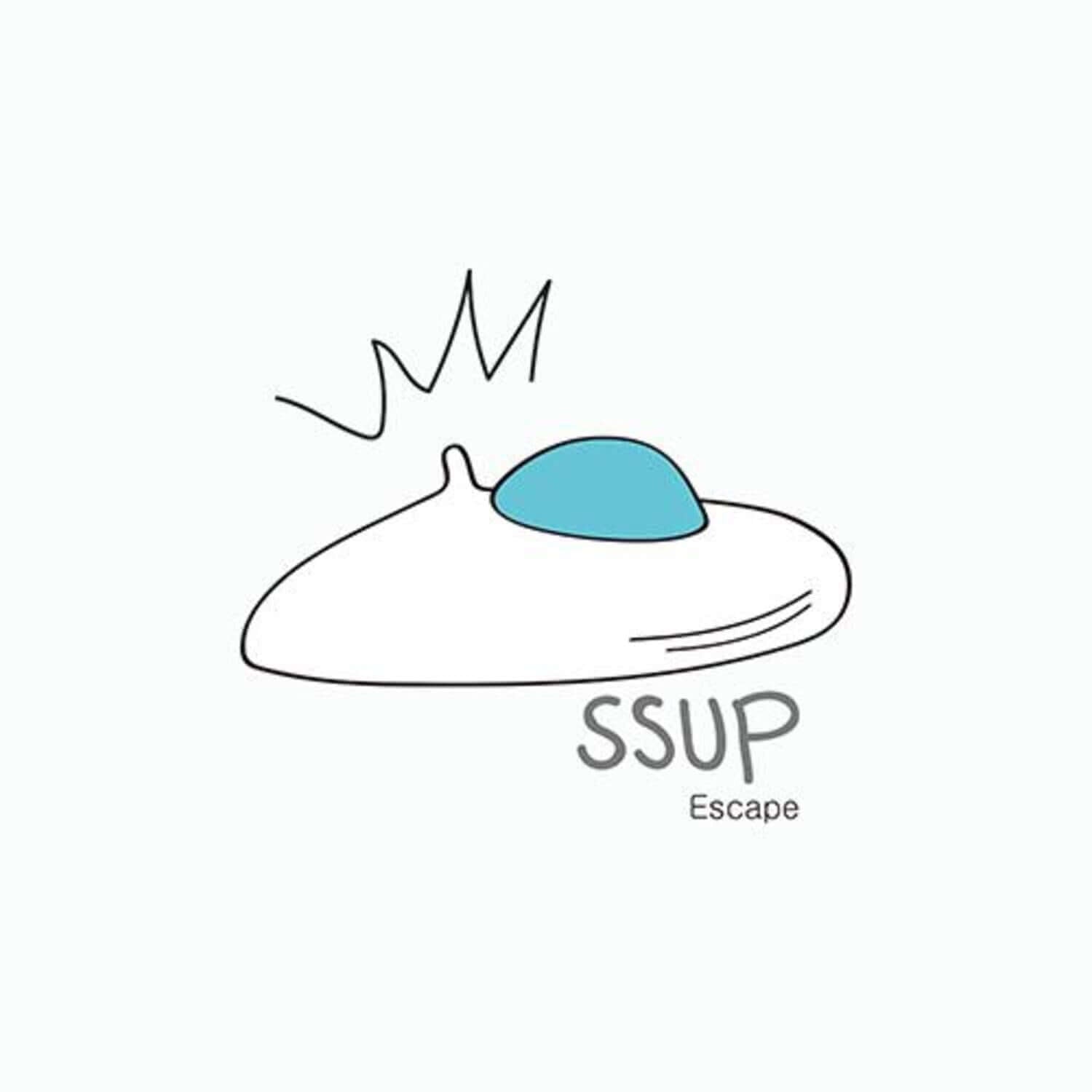 SSUP (SSUP) - [ESCAPE] - Album Kpop : visuel logo SSUP et “Escape”, style minimaliste, pochette bleu clair.