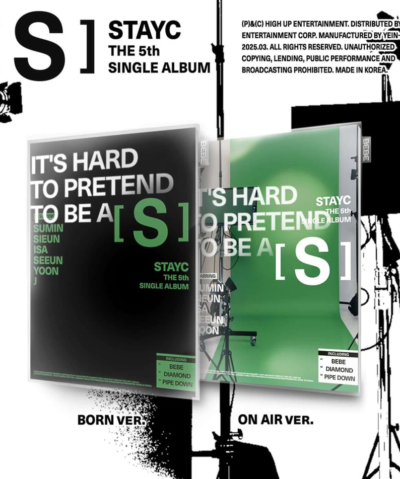 STAYC - 5th Album [S] (2 Random 1) - Album Kpop de STAYC : visuel noir et vert, coffret “ON AIR/ BORN VER”.