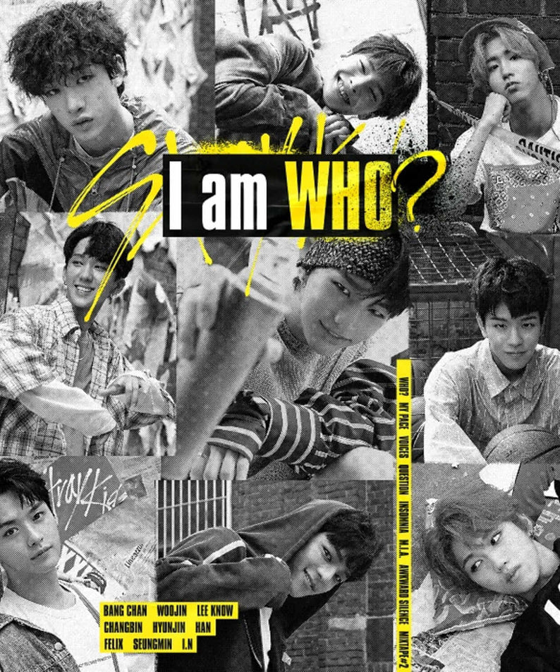 STRAY KIDS - 2nd Album [I am WHO / 2] - Album Kpop, visuel monochrome du groupe avec titre “I am WHO ?”
