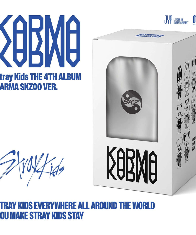 STRAY KIDS - 4th Album [KARMA] (SKZOO VER.) - Album Kpop, visuel pack blanc KARMA avec illustration SKZOO et texte.