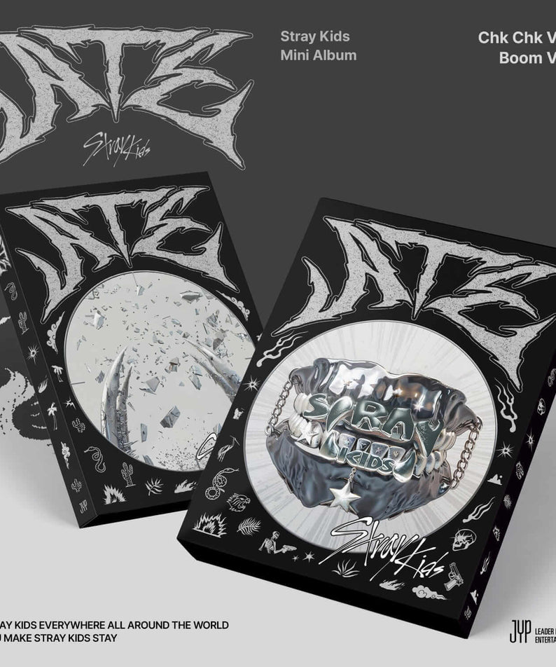 STRAY KIDS - [ATE] (Chk Chk Ver., Boom Ver.) (Random) - Album Kpop, visuel mini-albums noirs et argent.
