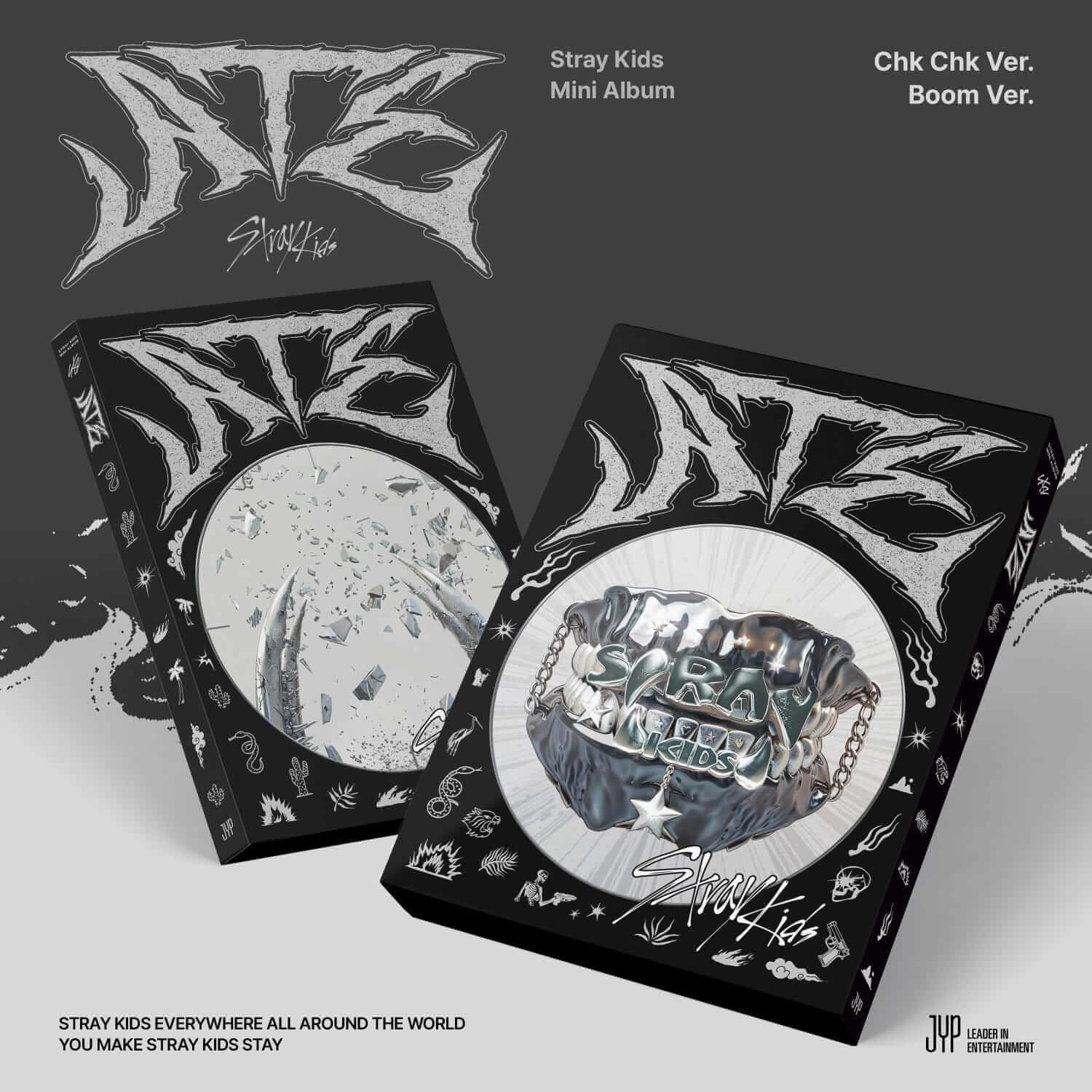STRAY KIDS - [ATE] (Chk Chk Ver., Boom Ver.) (Set) - Album Kpop : coffret mini-albums, visuel noir/éclats, marque Stray Kids