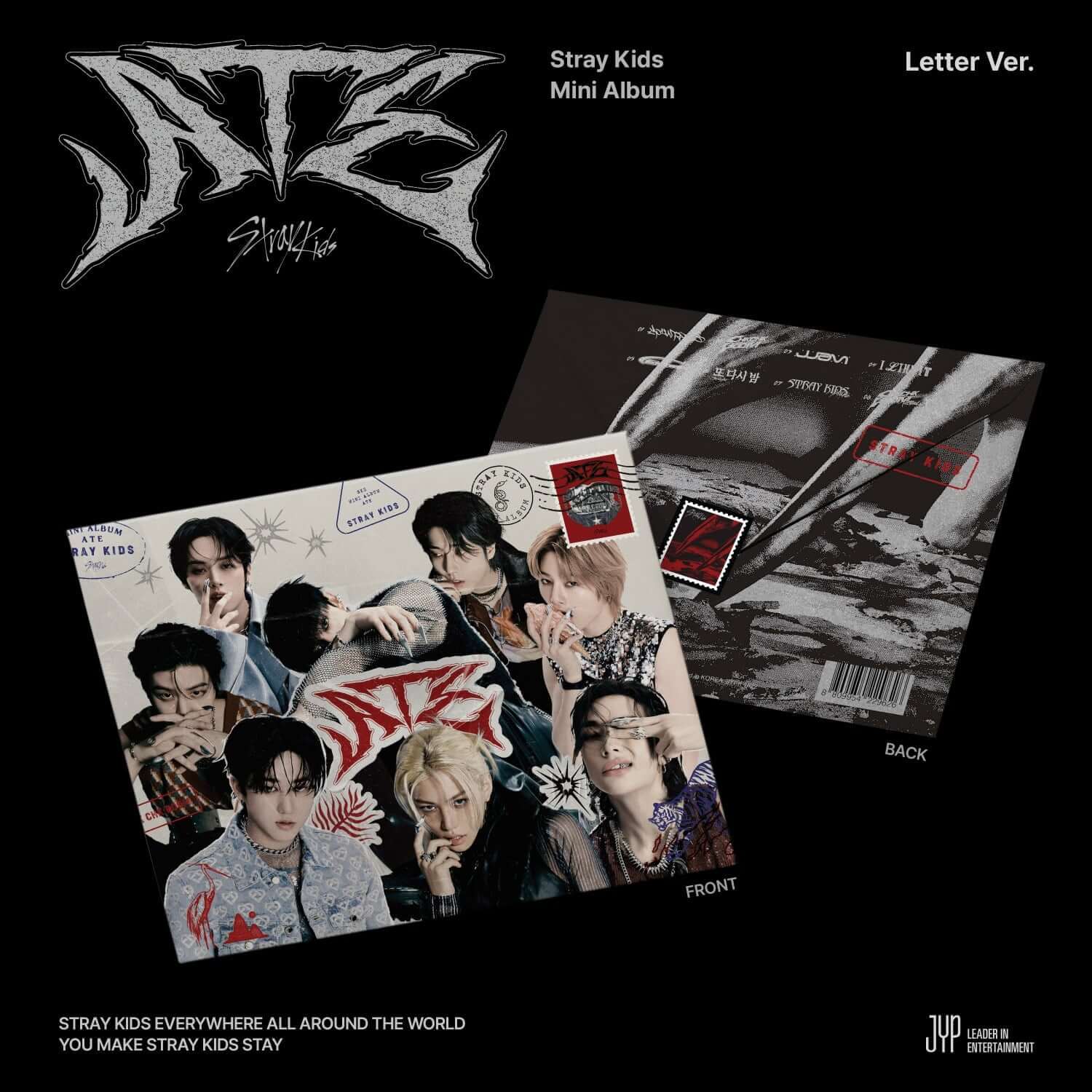 STRAY KIDS - [ATE] (Letter Ver.) - Album Kpop, mini album avec visuel noir/lettre, photos membres Stray Kids