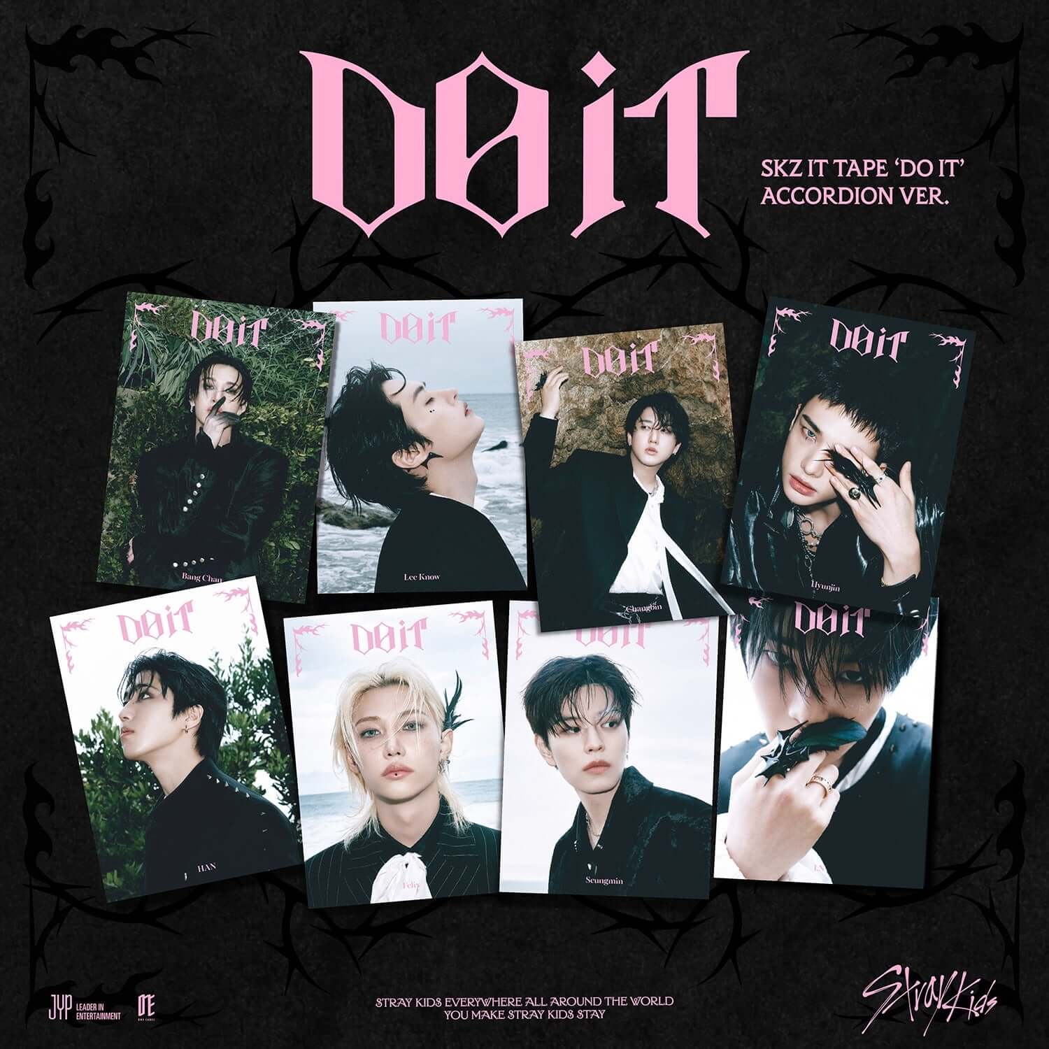 STRAY KIDS - SKZ IT TAPE [DO IT] (ACCORDION VER.)(Random 1 of 8) - Album Kpop : visuel couvert et photos sur fond noir