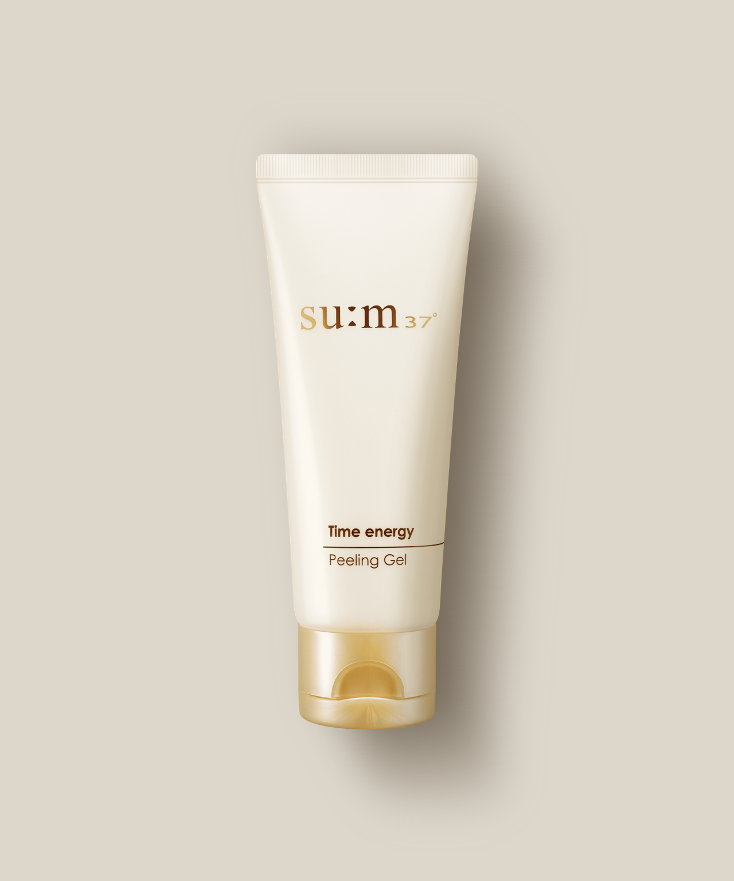 SU:M37 Time Energy Peeling Gel 100ml, tube de peeling crème su:m37 sur fond clair, présentation produit