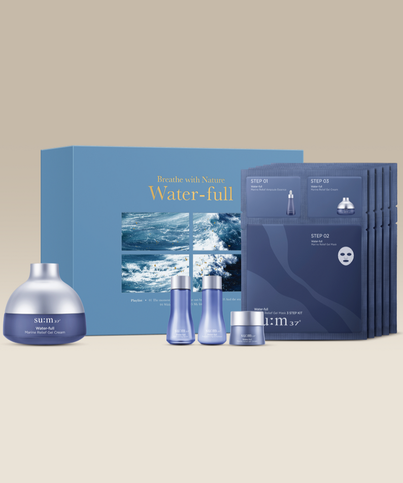 Ensemble SU:M37 Water-full gel cream large capacity plan (Set) avec crèmes et masques, idéal pour l'hydratation et le soin de la peau.