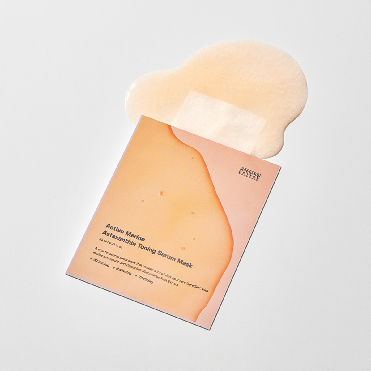SUNGBOON EDITOR Active Marine Asxatanthin Toning Serum Mask 10 Sheets, marque SUNGBOON, masque visage sur fond blanc.