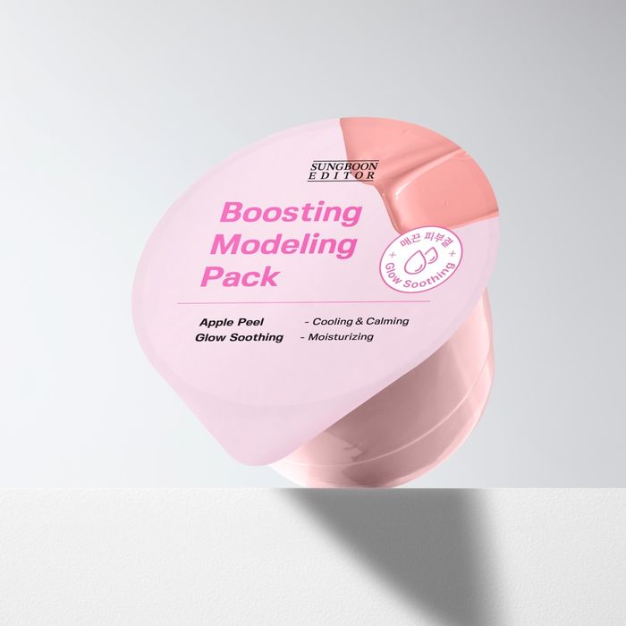 SUNGBOON EDITOR Boosting Modeling Pack Apple Peel Glow Soothing, pack rose sur fond clair, style visage/soin beauté