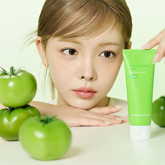 SUNGBOON EDITOR Green Tomato NMN Pore Lifting Cream 50ml, crème pour le visage, tube vert avec tomates vertes, photo produit