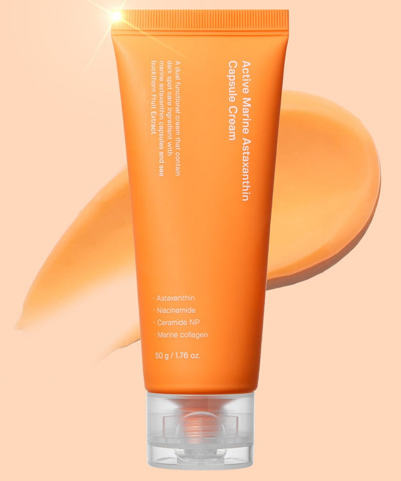 SUNGBOON EDITOR Active Marine Astaxanthin Capsule Cream 50g en tube orange, crème antioxydante pour les soins de la peau.