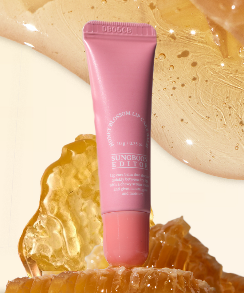 SUNGBOON EDITOR Honey Blossom Lip Care Balm, soin des lèvres revitalisant avec extrait de miel, fond crème nourrissante.