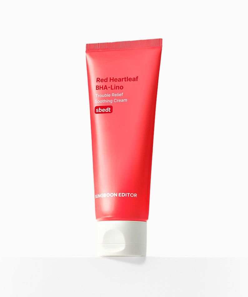 SUNGBOON EDITOR Red Aloe Vera Baha Reno Trouble Relief Soothing Cream, tube rouge sur fond blanc, visage/soins apaisants