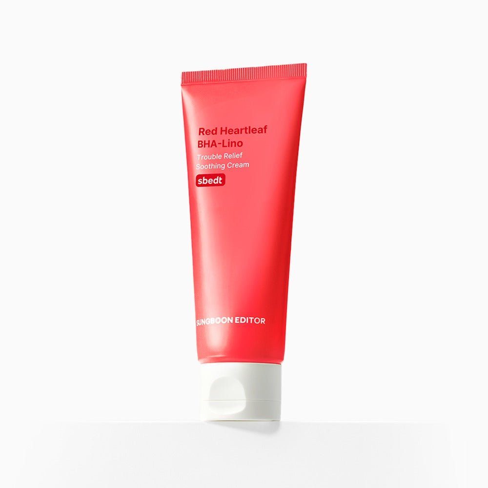 SUNGBOON EDITOR Red Aloe Vera Baha Reno Trouble Relief Soothing Cream, tube rouge sur fond blanc, visage/soins apaisants