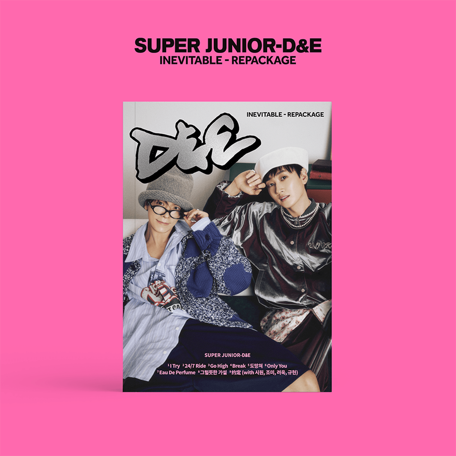 SUPER JUNIOR - 6th Album [INEVITABLE] - REPACKAGE - Album Kpop : visuel de couverture rose, D&E, studio.
