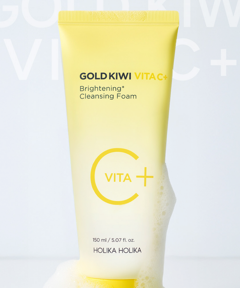 HOLIKA HOLIKA Gold Kiwi Vita C+ Brightening Cleansing Foam 150ml en mousse nettoyante éclaircissante aux extraits de kiwi et vitamine C.