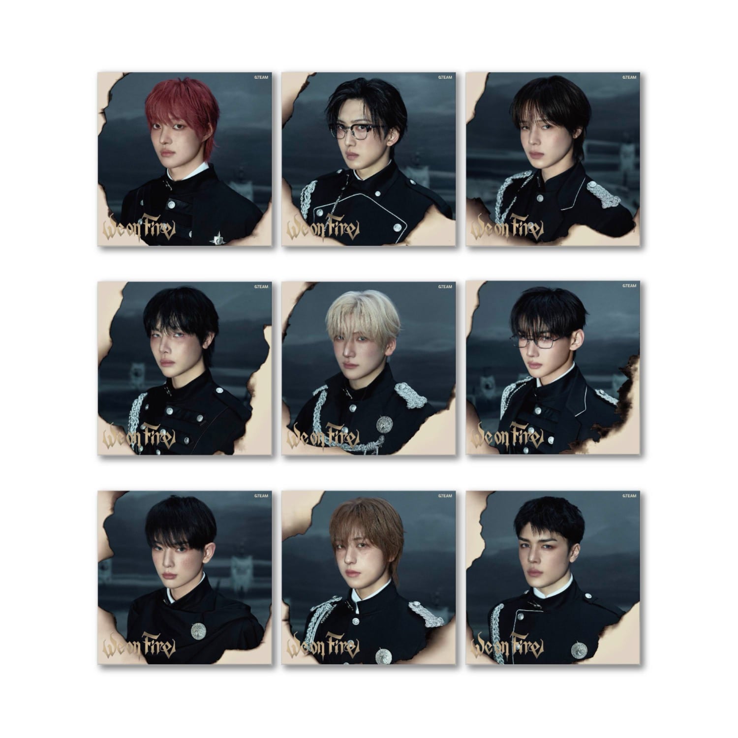 &TEAM - 3rd EP [We on Fire] SOLO EDITION (Random 1 of 9) - Album Kpop : visuels portraits sur fond noir, style Kpop.