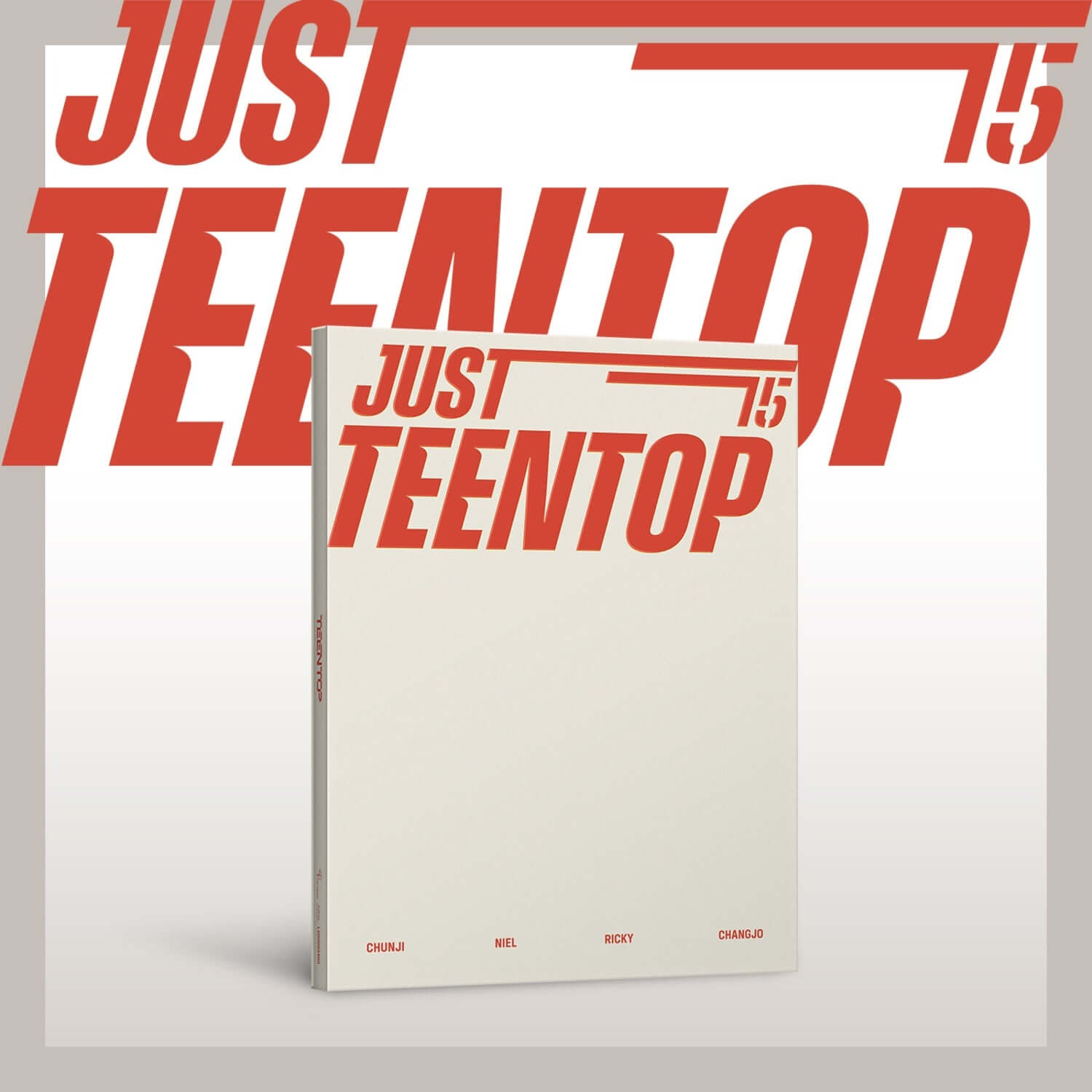 TEEN TOP - [Just 15, Just Teen Top] (CD ver.) - Album Kpop, jaquette fan art rouge et blanc sur fond studio