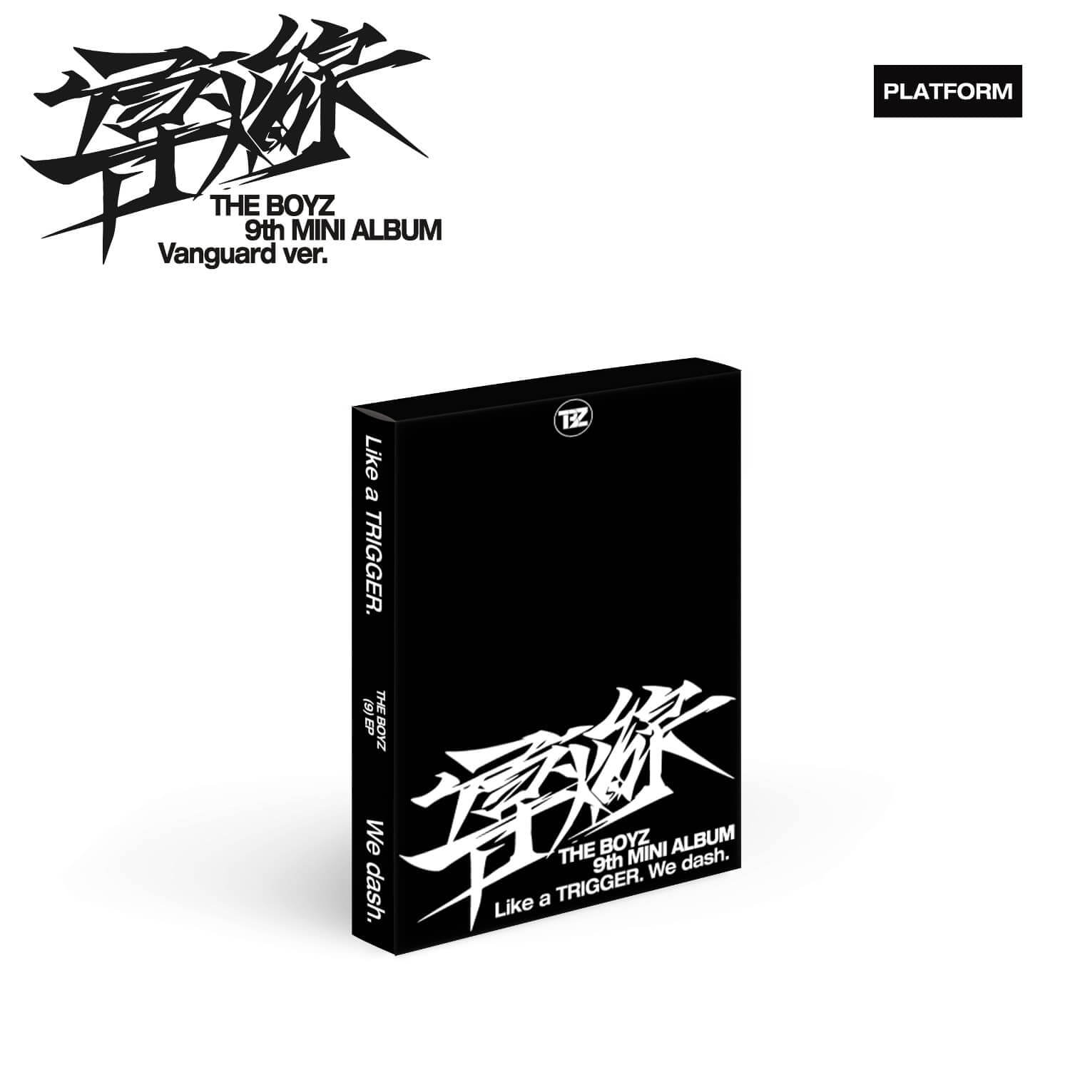THE BOYZ - 9th Album [導火線 ] (Vanguard Ver.) - Album Kpop, coffret noir “Like a Tiger” sur fond blanc, marque THE BOYZ