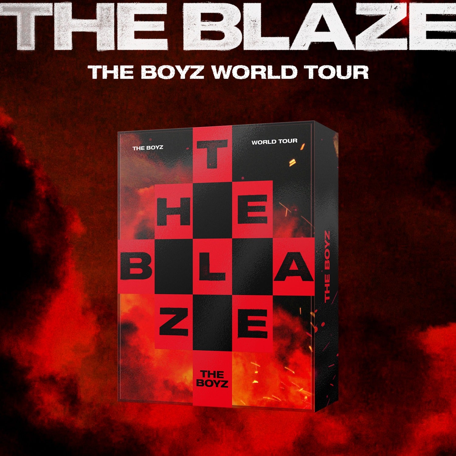 THE BOYZ - THE BOYZ [THE BLAZE] WORLD TOUR in SEOUL - Album Kpop, pochette “THE BLAZE” avec visuel rouge noir.