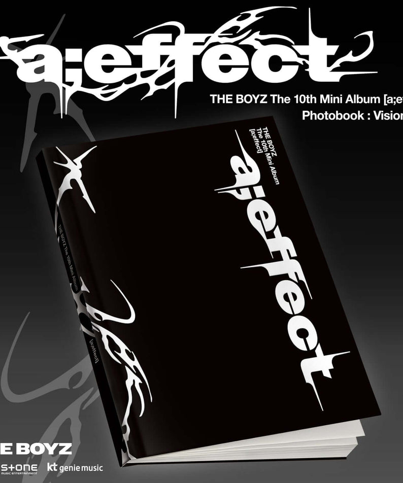 THE BOYZ - The 10th Mini Album [a;effect] (Vision Ver.) - Album Kpop, couverture noire photobook, style concept.