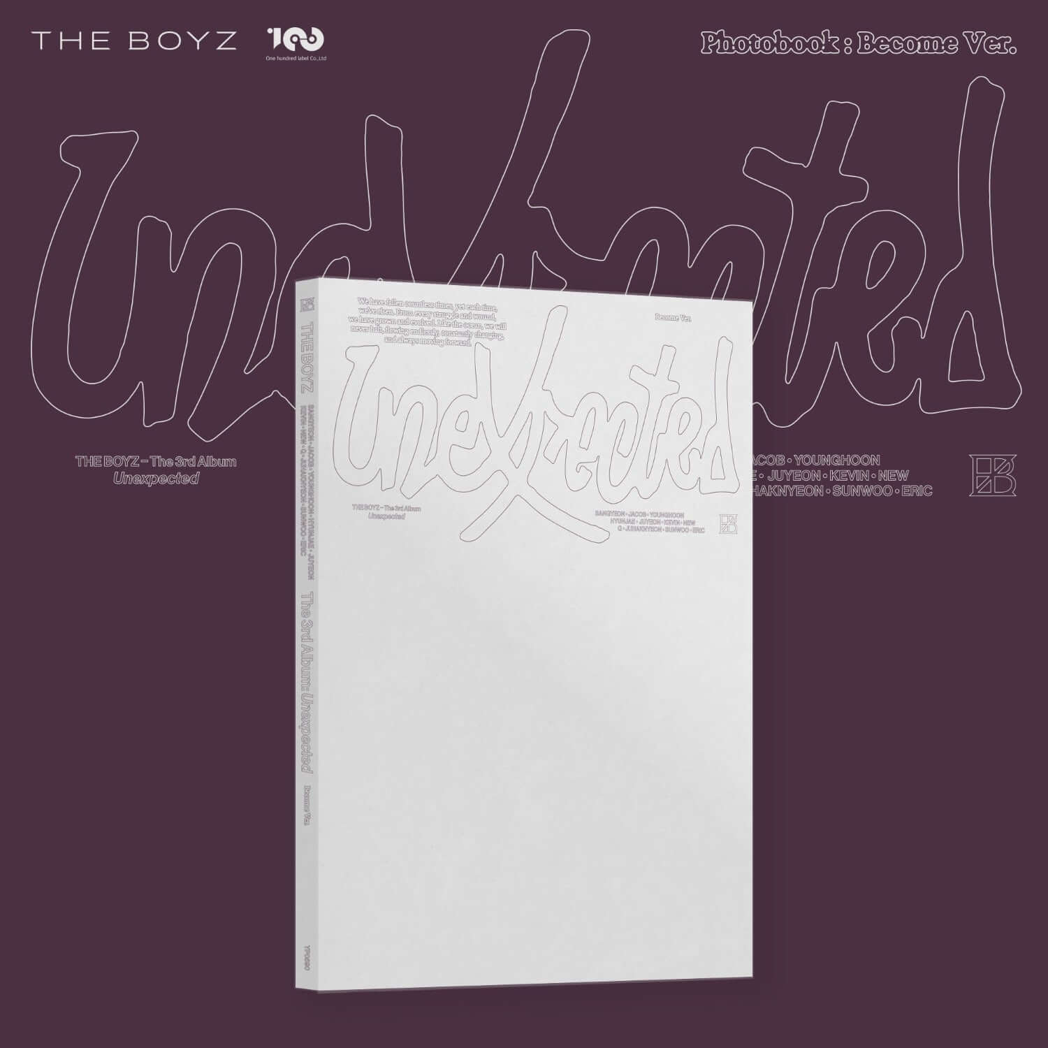 THE BOYZ - The 3rd Album [Unexpected] (Photobook : Become Ver.) - Album Kpop : photobook blanc sur fond violet, marque THE BOYZ