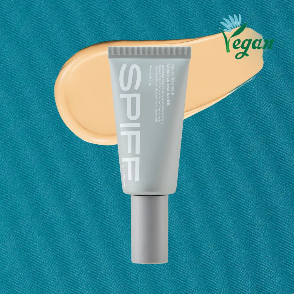 THE FACE SHOP  Speed Code Cover BB Cream 50ml, tube sur fond bleu turquoise, visuel produit beauté, marque THE FACE SHOP