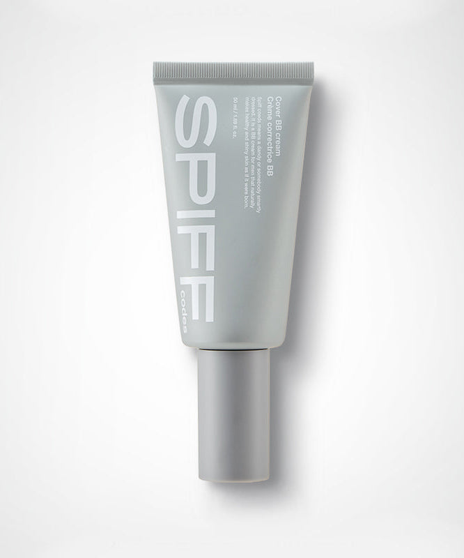 THE FACE SHOP  Speed Code Cover BB Cream 50ml, tube crème BB gris sur fond blanc, produit cosmétique en gros plan.