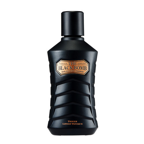THE FACE SHOP The Black Bomb Skin 140ml, flacon noir sur fond blanc, contexte produit cosmétique en français.