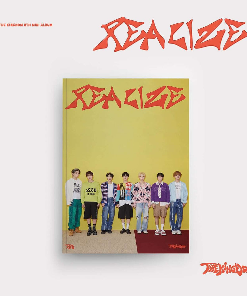 THE KINGDOM - REALIZE (Energy ver.) - Album Kpop : pochette du groupe, visuel rouge et jaune, cover sur fond clair