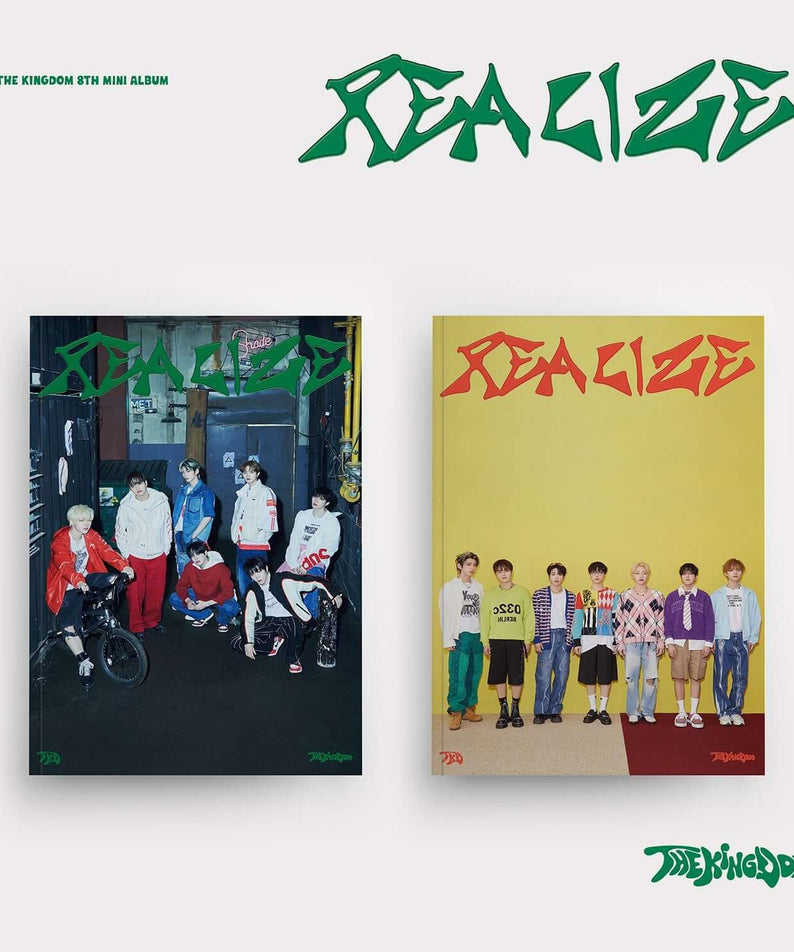 THE KINGDOM - REALIZE (Set of 2) - Album Kpop : deux versions sur fond clair, couvertures vert/rouge, style street K-pop