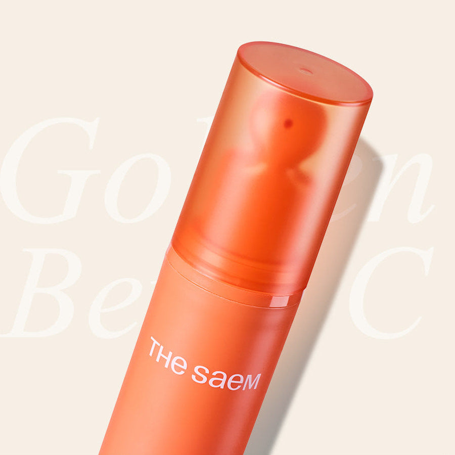 THE SAEM Golden Berry C Blemish Cream 30ml, tube orange THE SAEM sur fond beige, crème anti-impuretés en gros plan