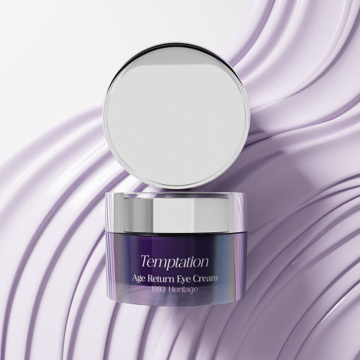 THE SAEM Temptation Age Return Eye Cream 30ml, crème contour des yeux de la marque THE SAEM sur fond violet.